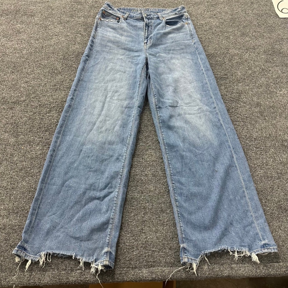 American Eagle Jeans Womens Size 6 Blue Lyocell Blend High Rise Wide Leg Raw Hem